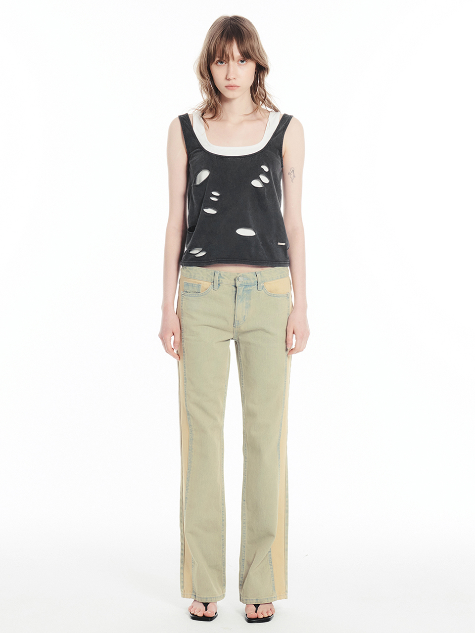 CERRIC Contrast Boot Cut Pants - Sand Indigo