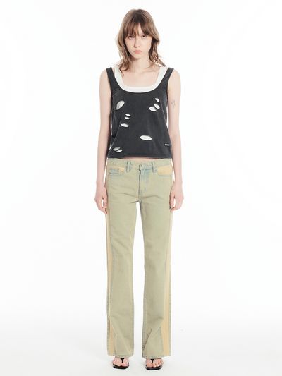 CERRIC Contrast Boot Cut Pants - Sand Indigo