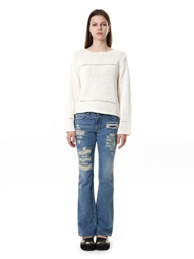 CERRIC Destroyed Boot Cut Jeans_Light Blue