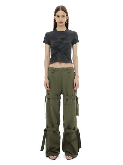 CERRIC Double Tie Up Cotton Pants - Khaki