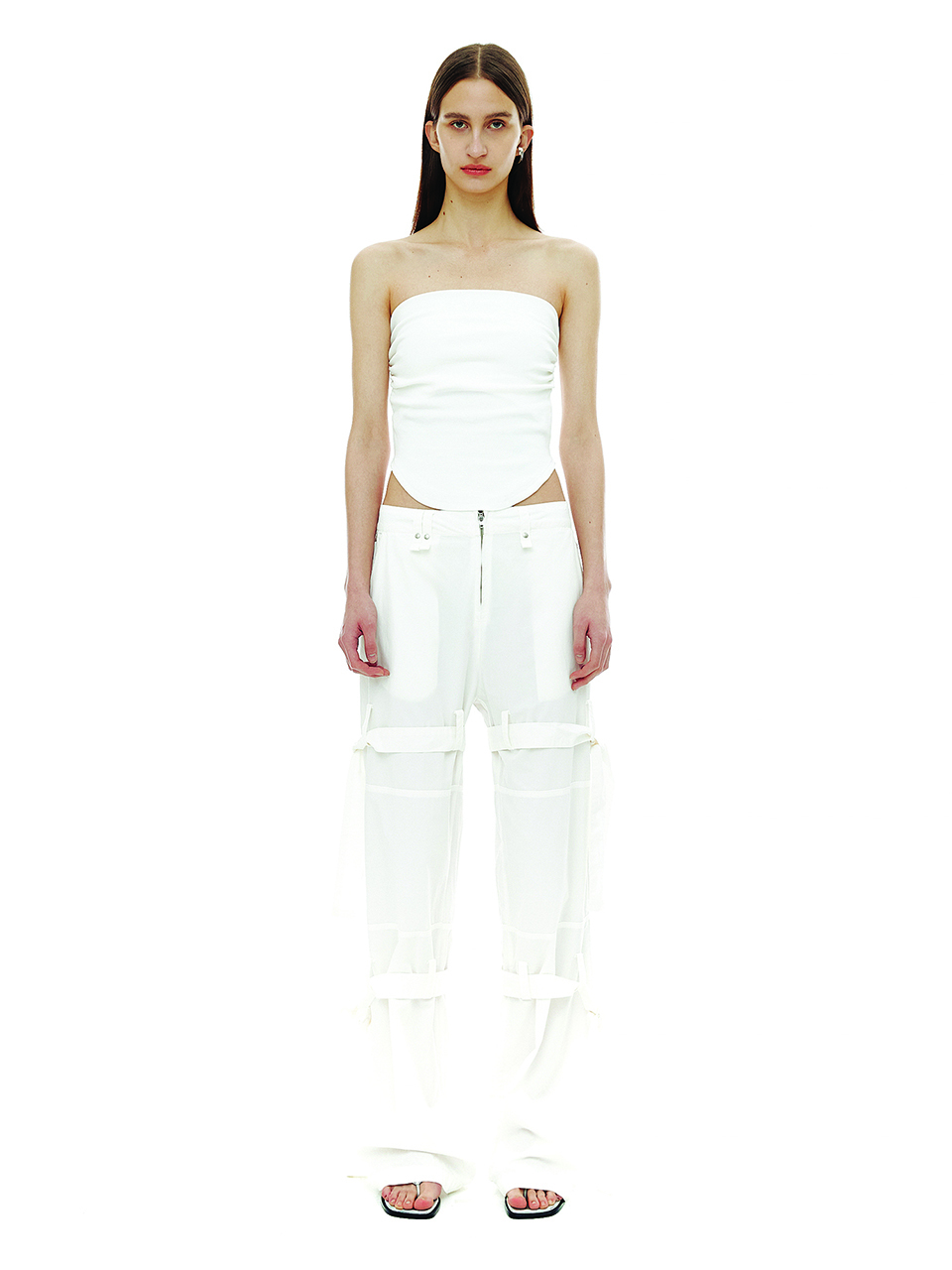 CERRIC Double Tie Up Cotton Pants - White
