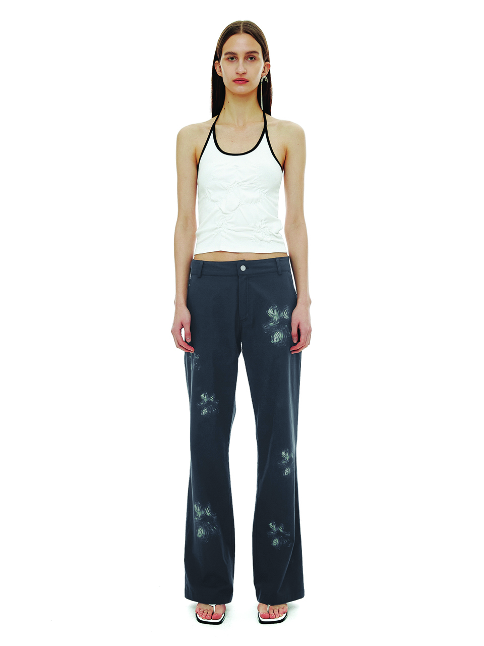 CERRIC Flower Brush Cotton Pants - Charcoal