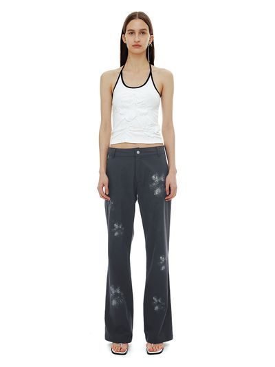 CERRIC Flower Brush Cotton Pants - Charcoal