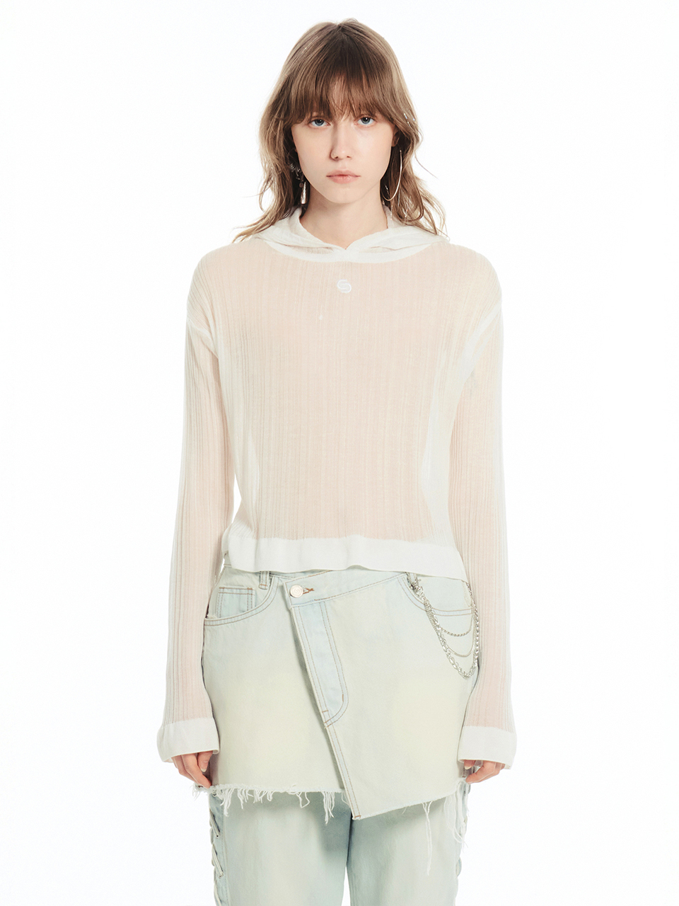 CERRIC Sheer Logo Hood Knit - White