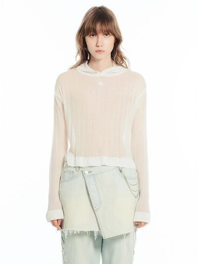 CERRIC Sheer Logo Hood Knit - White