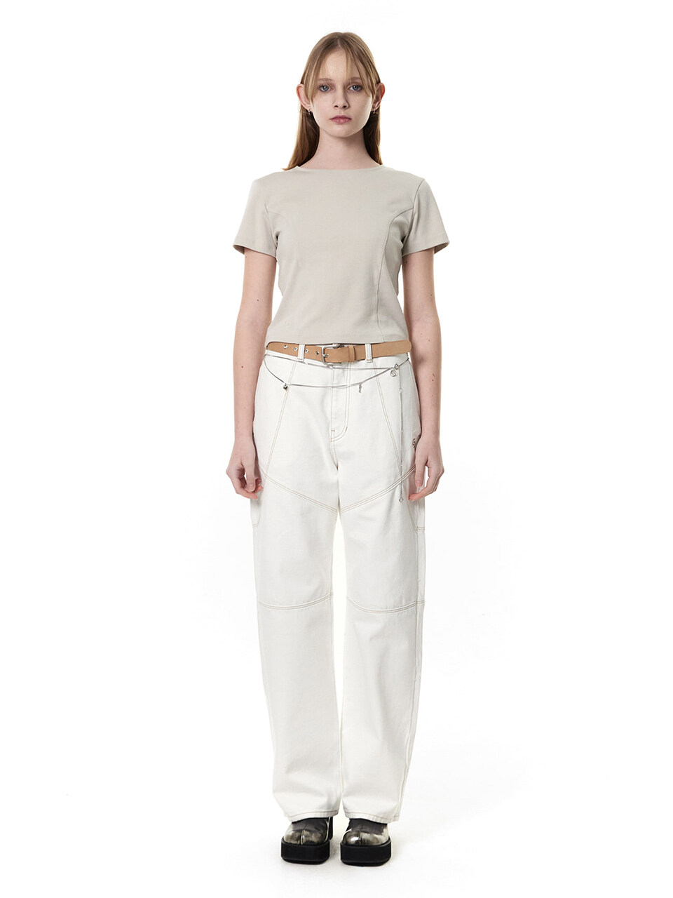 CERRIC Stitch Incision Jeans_White