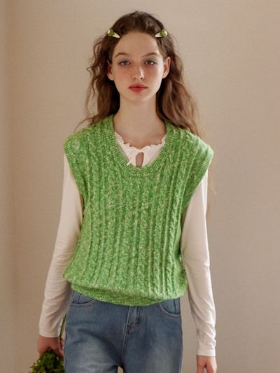 Cest Moidew Cest Cable Knit Vest (Green)