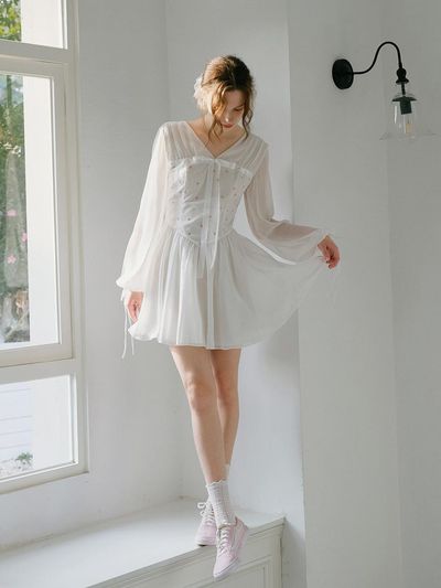 Cest Moidew Cest floral chiffon dress [White]