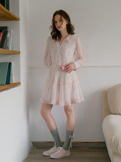 Cest Moidew Cest Floral Chiffon Shirt Dress