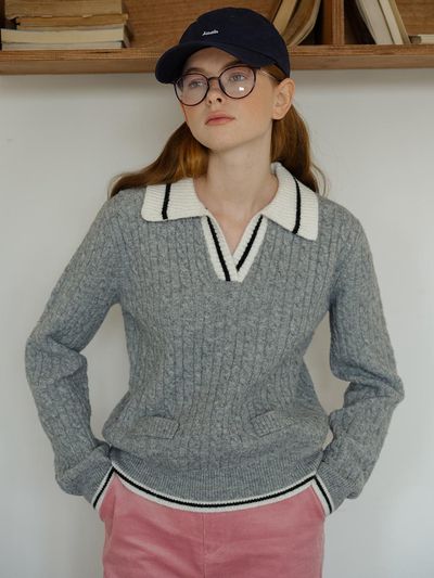 Cest Moidew Cest_Contrasting Collar Pullover Sweater