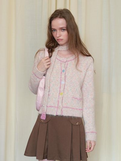 Cest Moidew Cest_Fluffy button scarf set cardigan