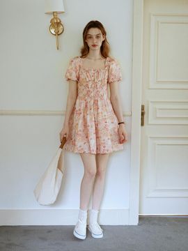 Cest Moidew Cest_Sunset flower puff sleeve dress