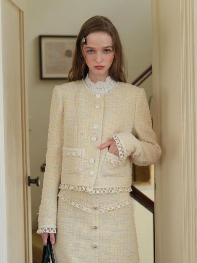Cest Moidew Creamy Lace Tweed Jacket