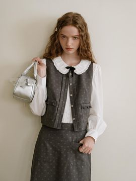Cest Moidew Dark Gray Floral Pocket Vest