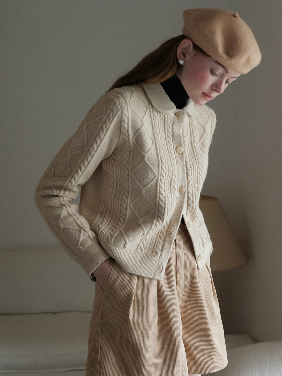 Cest Moidew Detachable Lapel Cardigan - Beige