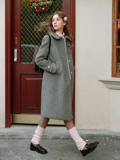 Cest Moidew Lace Button Doll Collar Wool Blend Coat [Gray]