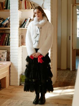 Cest Moidew Soft Fur Ribbon Point Structured Jacket