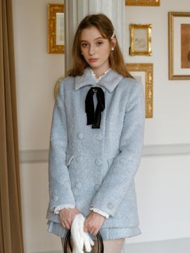 Cest Moidew Woolen Double Detachable Ribbon Jacket [Blue]