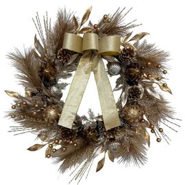 CG Hunter CG Hunter 26" Gold Bow Pinecone & Ornament Pre-Lit Wreath 