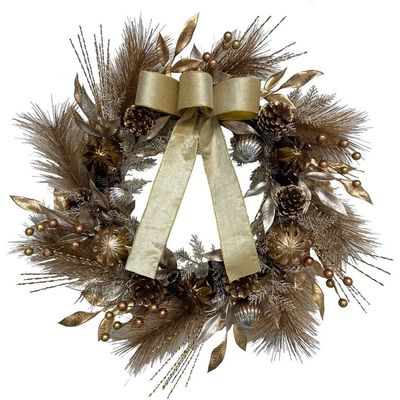 CG Hunter CG Hunter 26" Gold Bow Pinecone & Ornament Pre-Lit Wreath 