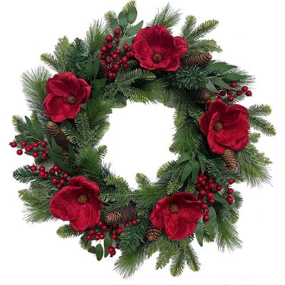 CG Hunter CG Hunter 26" Pre-Lit Red Magnolia Pinecone & Berry Wreath