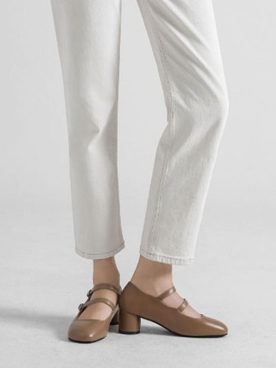 CHAAKAN Czech Two-Strap Adjustable Circular Mary Jane Heels (PMLTR3e826)