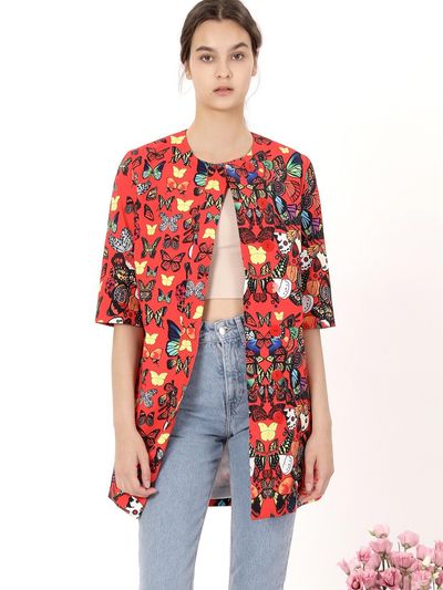 Chae Look Pop Art Butterfly Structured Jacket [Red]