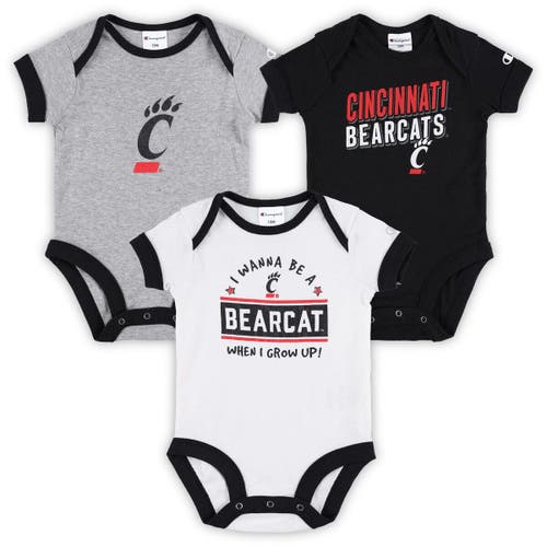 Champion Infant Champion Black/Heather Gray Cincinnati Bearcats I Wanna Be Three-Pack Bodysuit Set 