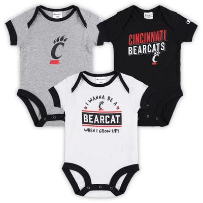 Champion Infant Champion Black/Heather Gray Cincinnati Bearcats I Wanna Be Three-Pack Bodysuit Set 
