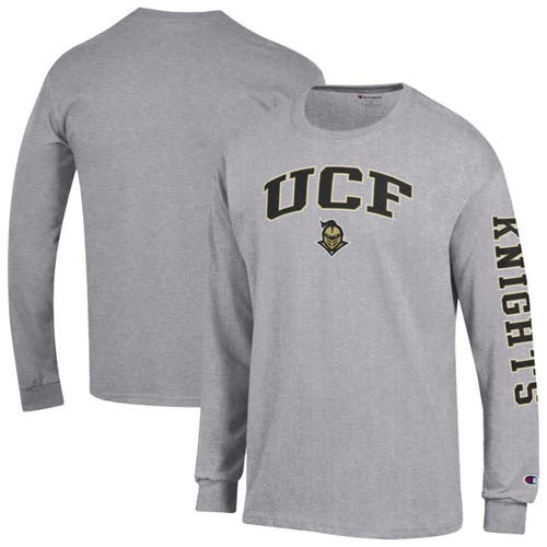 Champion Men's Champion  Heather Gray UCF Knights Arch Over Logo 2-Hit Long Sleeve T-Shirt 