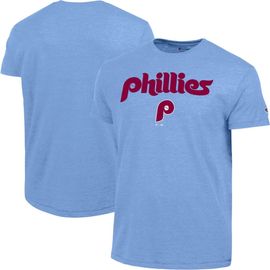 Champion Men's Champion  Light Blue Philadelphia Phillies Cooperstown Wordmark Lockup Tri-Blend T-Shirt 