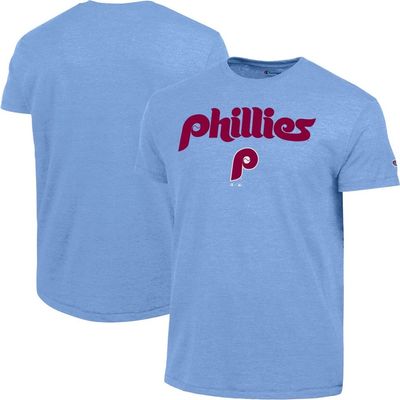 Champion Men's Champion  Light Blue Philadelphia Phillies Cooperstown Wordmark Lockup Tri-Blend T-Shirt 