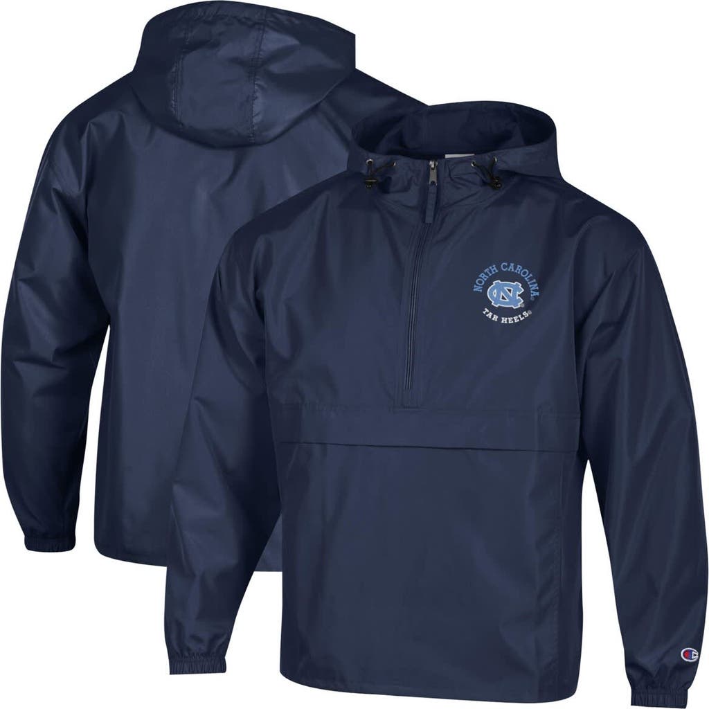 Champion Men's Champion  Navy North Carolina Tar Heels Packable Hooded Windbreaker Half-Zip Jacket 