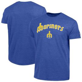 Champion Men's Champion  Royal Seattle Mariners Cooperstown Wordmark Lockup Tri-Blend T-Shirt 