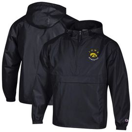 Champion Men's Champion Black Iowa Hawkeyes Packable Hooded Windbreaker Half-Zip Jacket 