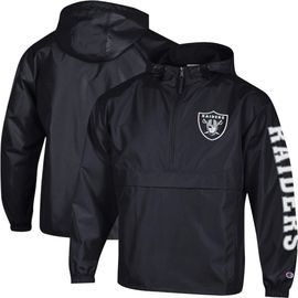 Champion Men's Champion Black Las Vegas Raiders Packable Hooded Windbreaker Half-Zip Jacket 