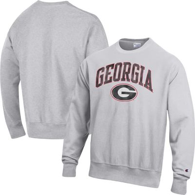 Champion Men's Champion Gray Georgia Bulldogs Distressed Arch Over Logo Reverse Weave Crew Neck Sweatshirt 