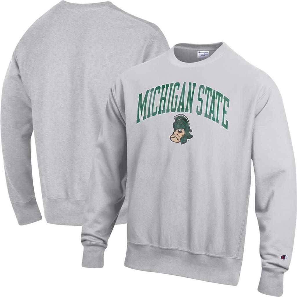 Champion Men's Champion Gray Michigan State Spartans Distressed Arch Over Logo Reverse Weave Crew Neck Sweatshirt 