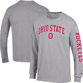 Champion Men's Champion Heather Gray Ohio State Buckeyes Arch Over Logo 2-Hit Long Sleeve T-Shirt 