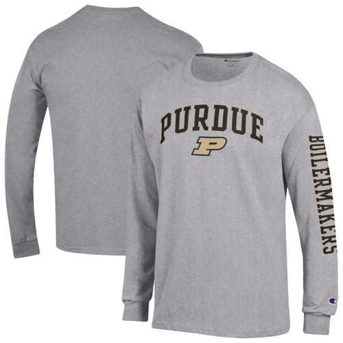 Champion Men's Champion Heather Gray Purdue Boilermakers Arch Over Logo 2-Hit Long Sleeve T-Shirt 
