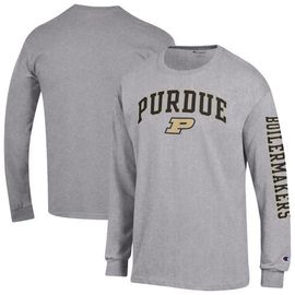 Champion Men's Champion Heather Gray Purdue Boilermakers Arch Over Logo 2-Hit Long Sleeve T-Shirt 