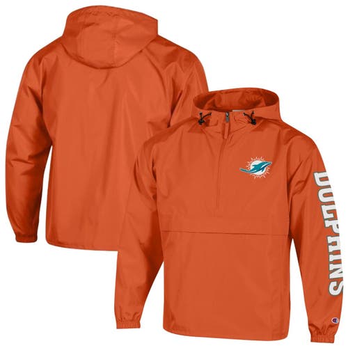 Champion Men's Champion Orange Miami Dolphins Packable Hooded Windbreaker Half-Zip Jacket 