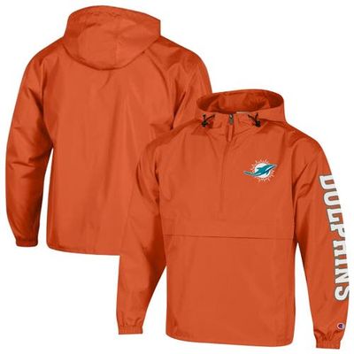 Champion Men's Champion Orange Miami Dolphins Packable Hooded Windbreaker Half-Zip Jacket 