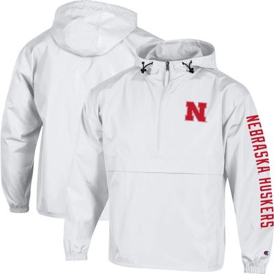 Champion Men's Champion White Nebraska Huskers Cloud Packable Half-Zip Hooded Jacket 
