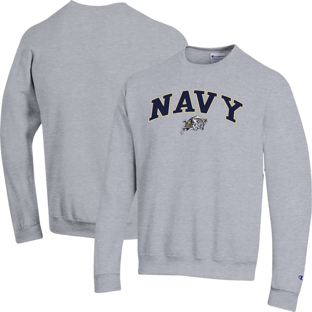 Champion Men's Champion Heather Gray Navy Midshipmen Arch Over Logo Pullover Sweatshirt 