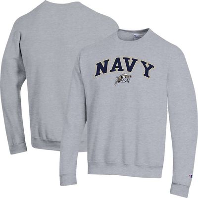 Champion Men's Champion Heather Gray Navy Midshipmen Arch Over Logo Pullover Sweatshirt 