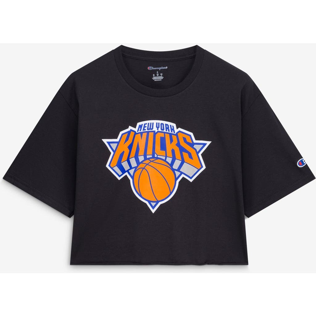 Champion Women's Champion Black New York Knicks Cropped Boyfriend T-Shirt 