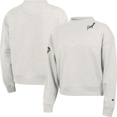 Champion Women's Champion Oatmeal Pittsburgh Penguins Collar Script Triumph Fleece Crewneck Sweatshirt 
