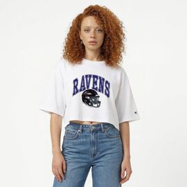 Champion Women's Champion White Baltimore Ravens Boyfriend Cropped T-Shirt 