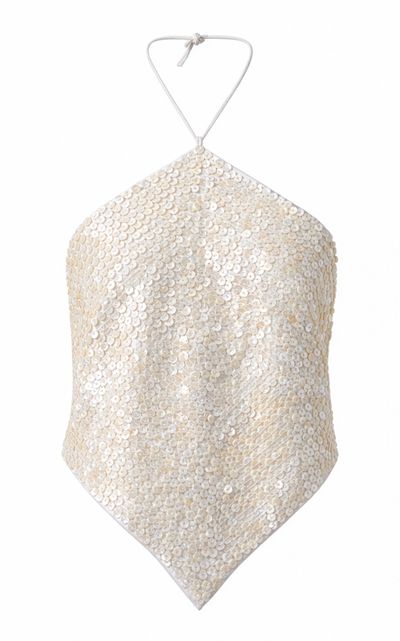 Chan Luu Chan Luu Cotton MotherofPearl Button Halter Top
